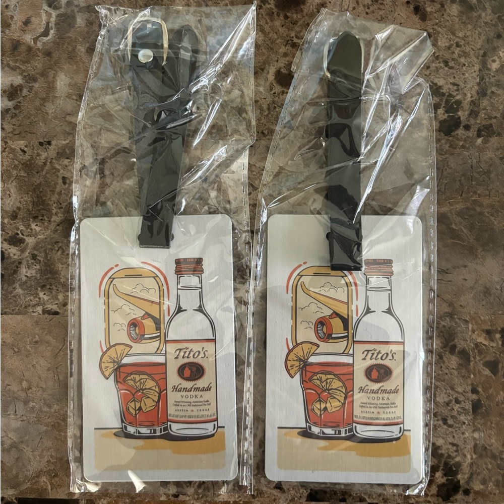 Luggage Tags Lot of 2 Metal Buckle Closure Tito’s Taster Holiday Promo New